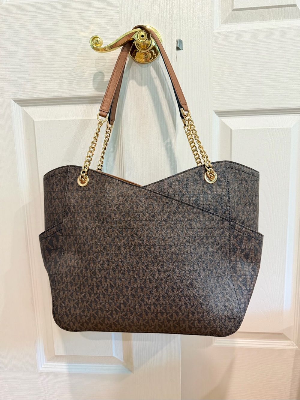 Michael Kors Jet Set Brown MK Logo Chain-Handle Tote - Picture 3 of 8